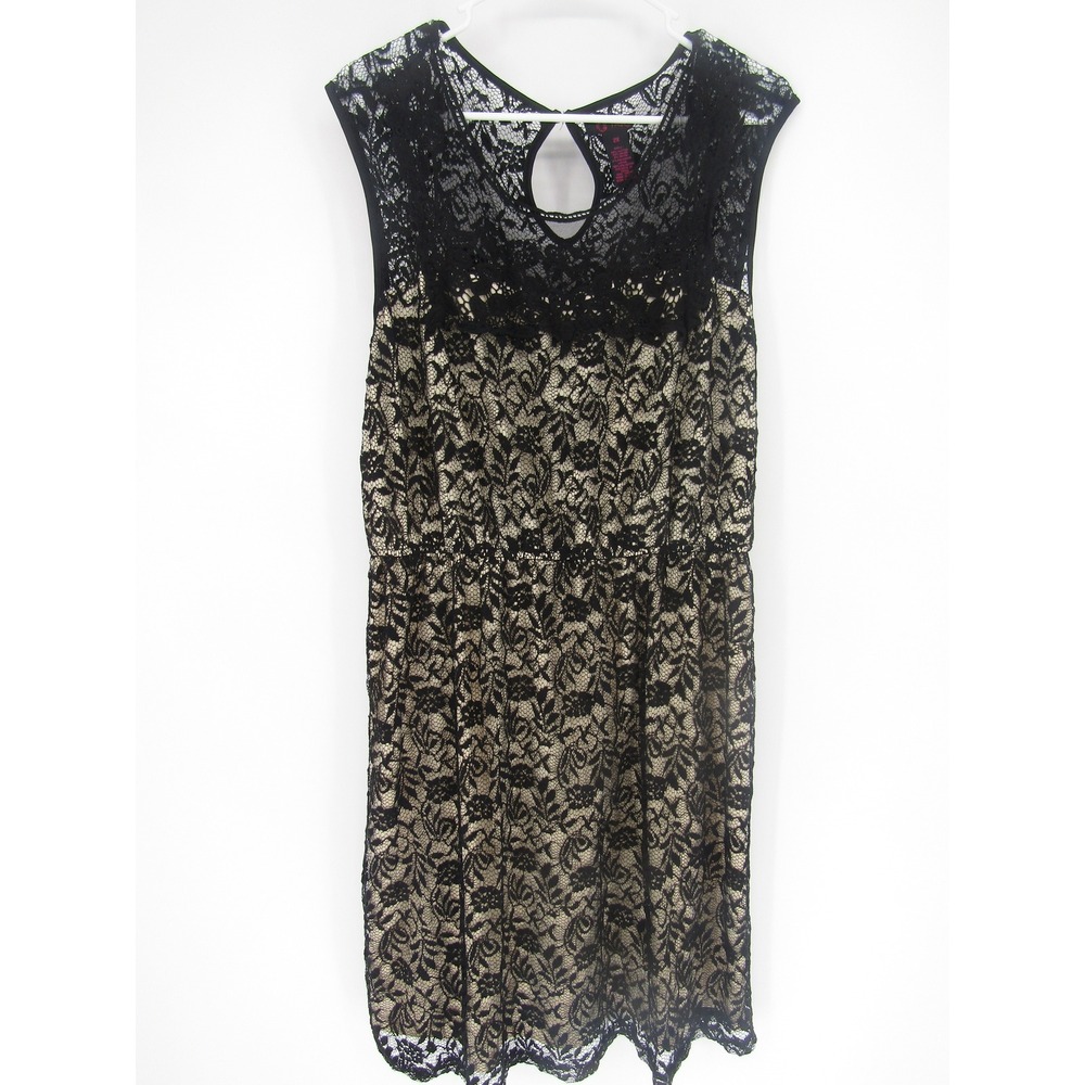 It's Pink Lace Overlay Dress Womens 2X Black Tan Floral Gothic Romantic Formal